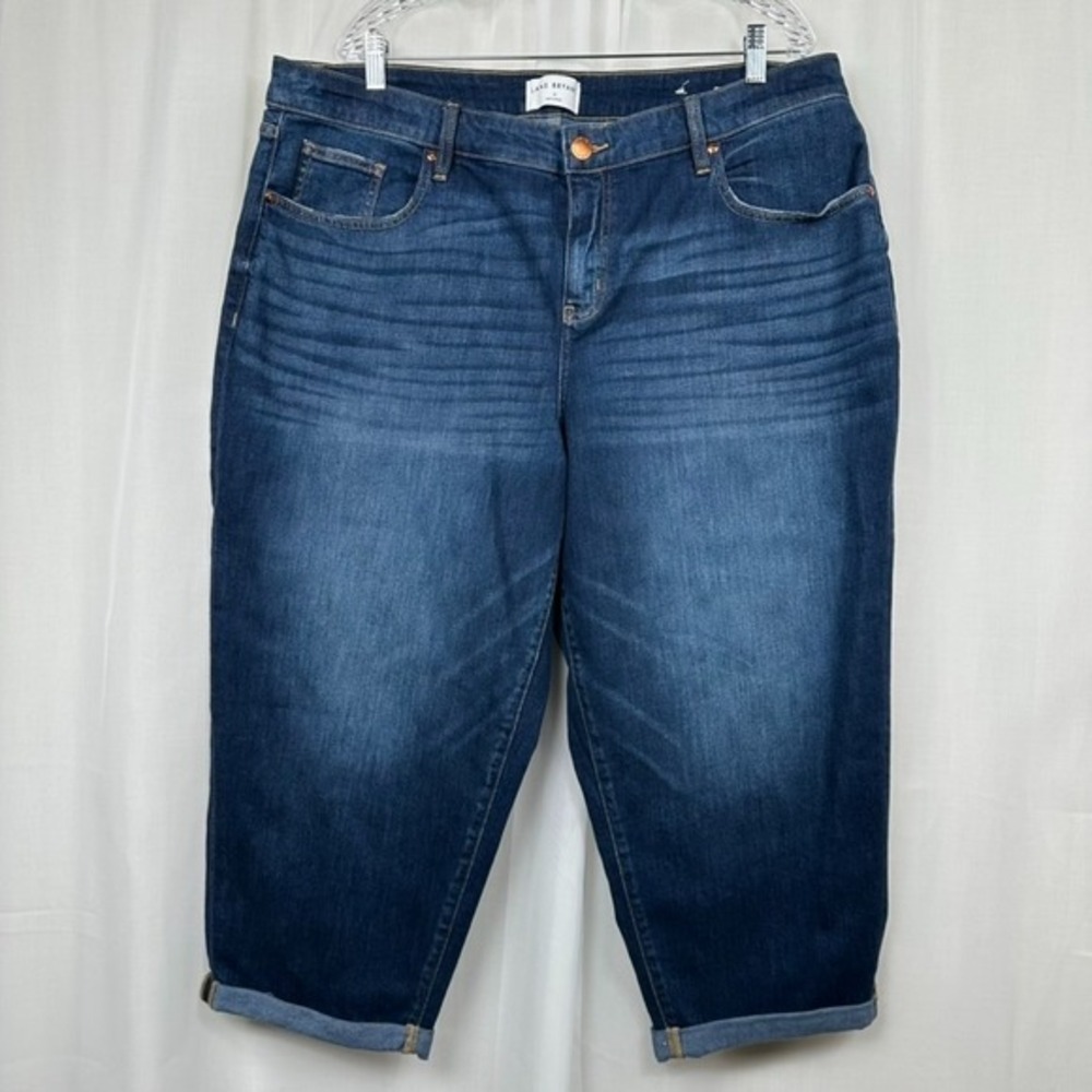 Lane Bryant Mid Rise Boyfriend Capri Jeans Size 18 Cuffed Blue Dark Wash Whisker